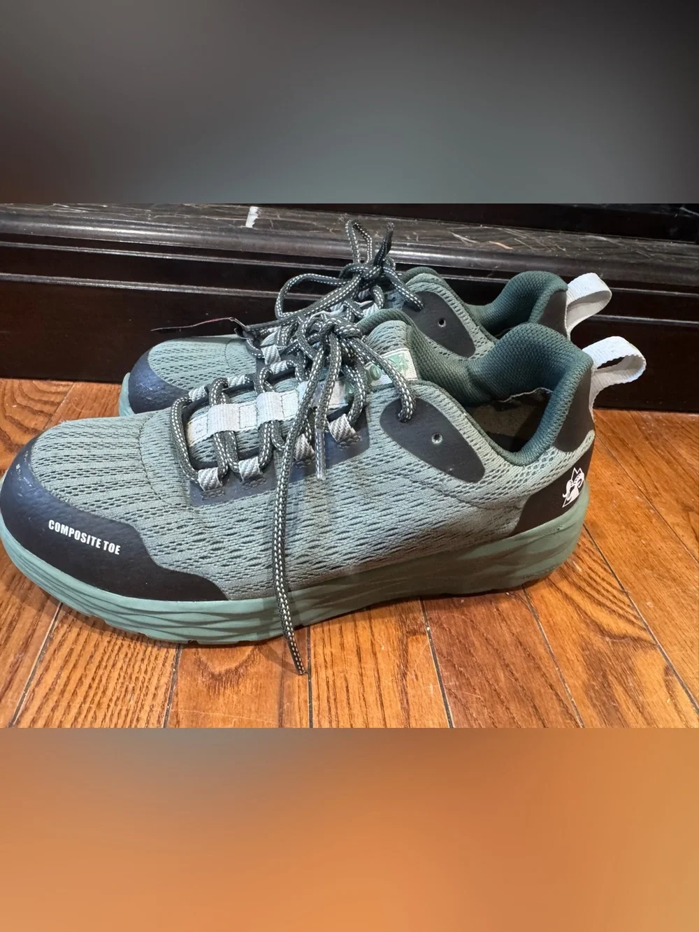 Lightweight Composite-Toe Athletic Work Sneakers in Sage Green and Black